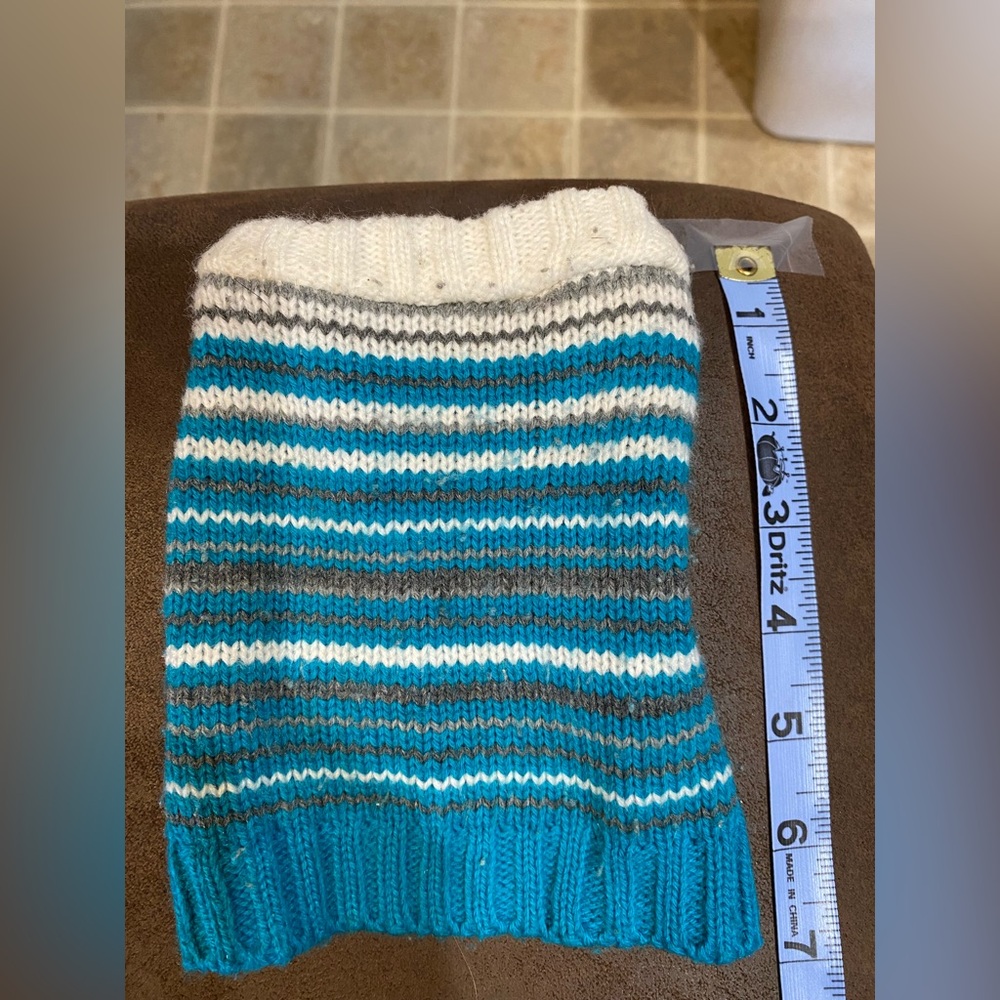 Striped Knit small dog sweater- Blue, Gray, and White